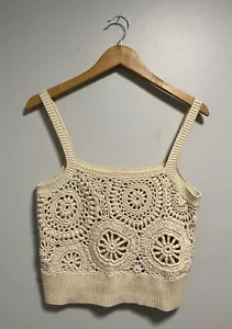 J Crew Crochet Tank Sweater Cropped Ivory Cotton Silk Grandma Cottage Beachy M - Picture 1 of 7