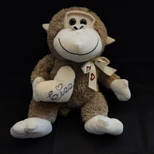 Dan Dee Brown Tan Monkey Plush Kiss Heart Bow 13" Stuffed Animal Valentine  - Picture 1 of 7
