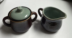Red Wing Pottery Village grün Milchkännchen Zuckerdose grün braun Vinta Steingut - Bild 1 von 2