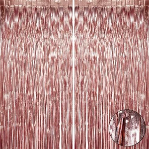 Rose Gold Metallic Tinsel Foil Fringe Curtains for Bachelorette Party Wedding... - Picture 1 of 4