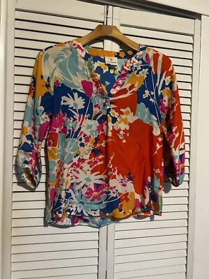 Camisa Blusa Top Mujer JULIE BROWN Talla 4 100% Seda Floral Manga 3/4 Foto 1 de 4