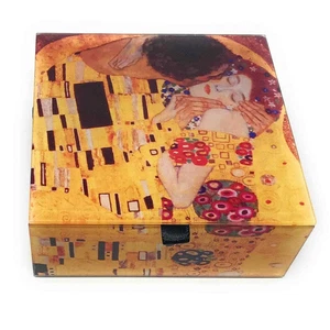 Beveled Glass Keepsake Box, The Kiss by Gustav Klimt, Velvet Lined, 4.75"Square - Picture 1 of 6
