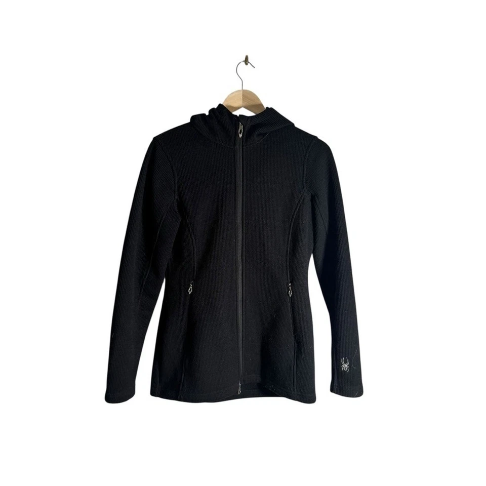 Chaqueta Spyder Para Mujer Cremallera Completa Tejida Informal Exterior Top Negra Con Capucha Talla Mediana Foto 1 de 4