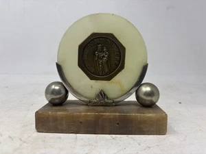 Art Deco Style Stone and Metal Desk Ornament with Central Medallion Religious - Picture 1 of 4
