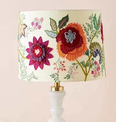 ANTHROPLOGIE Jessamine Ornate Flower Embroidered Drum Lamp Shade - Image 1 of 2