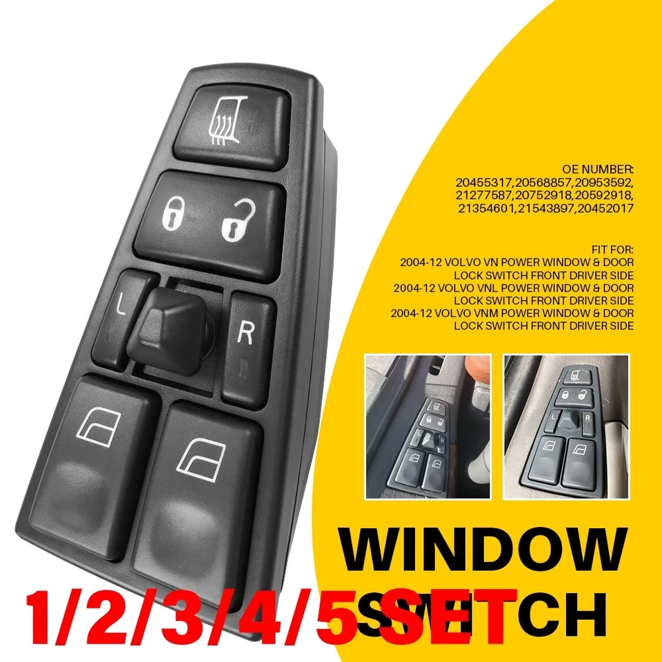 Interruptor de bloqueo de ventana y puerta lado del conductor delantero para Volvo VN VNL VNM 2004-12 Foto 1 de 4