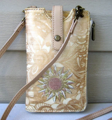 Mini bolso sin asas cruzado con cremallera Sakroots para teléfono inteligente bordado dorado excelente Foto 1 de 4