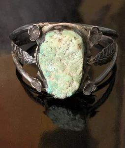 Altes Vintage Indianer Meeresschaum Türkis Sterling Silber Blume Armband - Bild 1 von 18