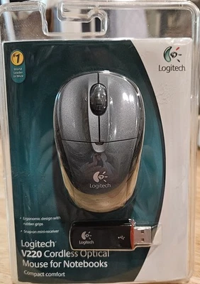 NEW Logitech V220 Cordless Optical Mouse For Notebooks Black & Grey PC / Mac - Image 1 of 2