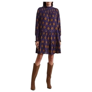 Melloday Mini Dress Geometric Style Long Sleeve High Neck Purple Orange XS NWOT - Picture 1 of 9