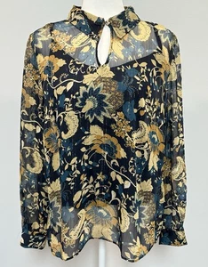 Soft Surroundings Viola Shimmer Blouse Size M Blue Gold Sheer Built In Tank - Picture 1 of 19