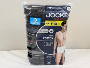 Jockey Men's Full-Rise Briefs 5-Pack Size 40 Multicolor 100% Cotton Comfort - Picture 1 of 9
