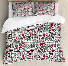 Love Duvet Cover Set with Pillow Shams Graffiti Words Romantic Print