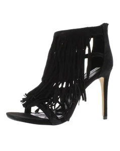 Steve Madden Womens FRINGLY Black Suede Heels Sandals 7.5 - Picture 1 of 5