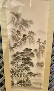 Ancient painting Japanese Landscape with wood box m6 - Picture 1 of 12