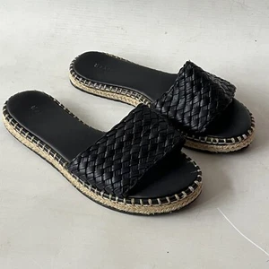 Sandalias Papaya Mulas Alpargata Plana Tejidas Negro Cuero Sintético Reino Unido 4 EU 37 - Imagen 1 de 9
