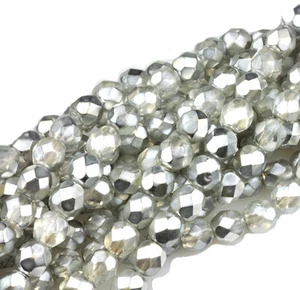 50 Silver Chrome & Crystal Metallic Fire polished Glass Beads 6MM LIMITED - Picture 1 of 1