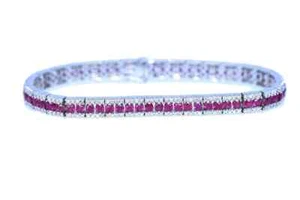Fabulous 6.45 Carat Round Cut White CZ & Red Ruby Tennis Bracelet In 935 Silver - Picture 1 of 10