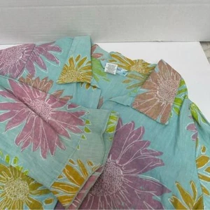 Fresh Produce Turquoise Floral Top Blouse Tunic Size Medium Made in USA - Picture 1 of 6