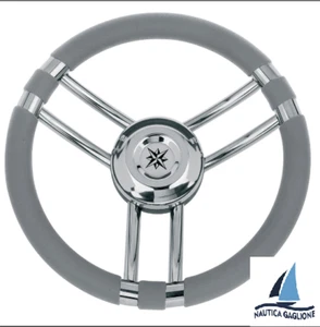 VOLANTE RUOTA TIMONE NAUTICO POLIURETANO GRIGIO ACCIAIO INOX NAUTICA VELA - Foto 1 di 1