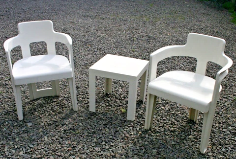 Vtg Modernist Retro White Plastic Syroco Kartel Pair of Chairs and Table Set MCM Cover