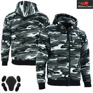 HERREN GRAU TARNFARBEN FLEECE KAPUZENPULLOVER ABNEHMBAR CE ARMOUR Kevlar gefütterte MOTORRADJACKE - Bild 1 von 7