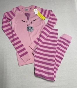 Hanna Andersson Pink Glitter Horse Pajama Stripe Shirt Long John Set 160 US 14 - Picture 1 of 10