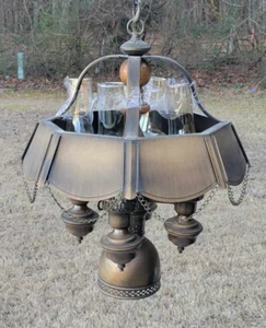 Vintage Mid Century Modern Fredrick Ramond Chandelier Brass and Wood - Picture 1 of 12