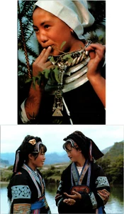 Dong Girl eating berries, Buyi Girls Talking China Lot of 2 Asian Postcards - Picture 1 of 5