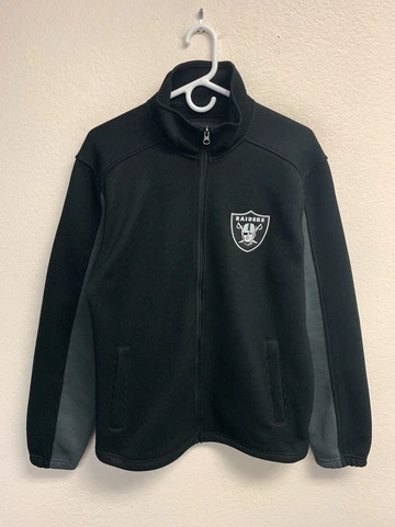 Oakland Raiders Men's Jacket Size Medium Relaxed Black Zip Las Vegas Pockets EUC Cover