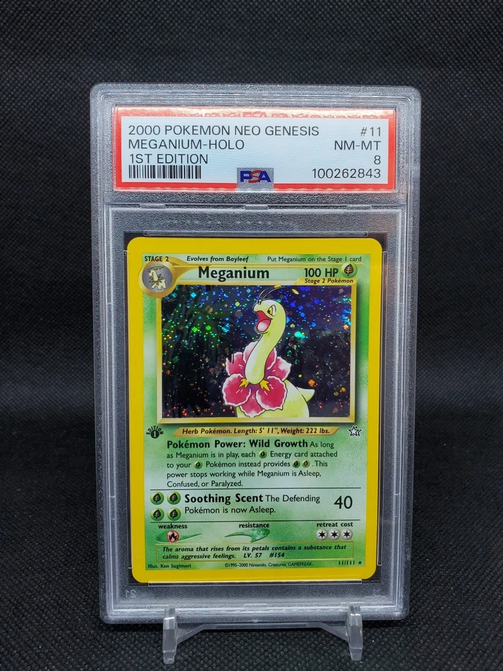 2000 Meganium 11/111 1st Edition Neo Genesis Holo Rare PSA 8 Pokemon TCG  - Image 1 of 2