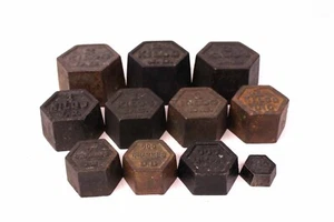 11 pesos antiguos hexagonales 100 g - 2 kg básculas de hierro comerciante comerciante mercado antiguo - Imagen 1 de 3