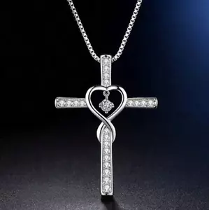 Womens Necklace Cross Pendant Silver Plated Stainless Steel Jewelry Gift New - Picture 1 of 5