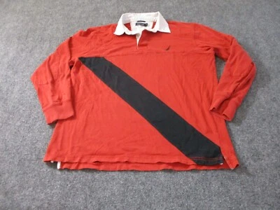 Nautica Polo Shirt Men's Extra Large Red Long Sleeve Rugby Cotton Preppy* - Image 1 of 4
