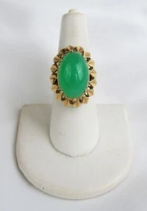 18K Yellow Gold Apple Green Jade 18mm Cabochon Solitaire Size 7 Ring - Stunning! - Picture 1 of 7