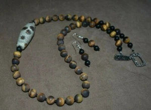 Matte Tigerauge & Onyx Halskette Set, 22", Fokussierte Perlen Hergestellt in Arizona USA - Bild 1 von 10
