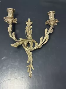Candela da parete vintage stile barocco francese Scone doppio braccio ornato ottone dorato - Foto 1 di 9