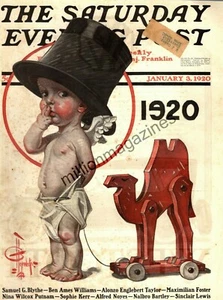 1920 J C Leyendecker Saturday Evening Post cover only January 3 - New Year Baby - Picture 1 of 1
