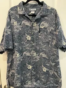 Columbia Men's Short Sleeve Button Down Gray Floral Flowers Print Shirt Large - Picture 1 of 7