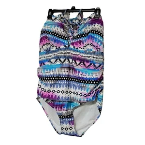 Badeanzüge für alle Damen Übergröße Schnürung Einteiler Badeanzug 24 Aztekenblau - Bild 1 von 10