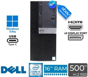 Dell OptiPlex 7060 Tower Intel i5-8500 3.00GHz 16GB RAM 500GB m.2 SSD Win 11 Pro - Bild 1 von 16