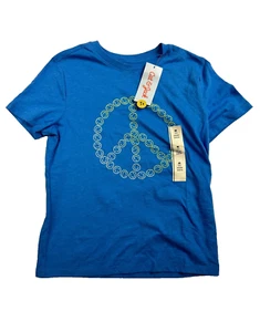 Boys Short Sleeve Size M (8) T-Shirt Smiley Face Peace Sign Cat & Jack Blue - Picture 1 of 3