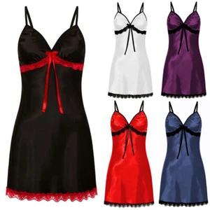 Women Silk Satin Slip Nightdress Sleepdress Lingerie Nightie Pajamas Robe Skirt - Picture 1 of 14