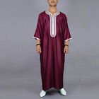 Arab Man Robe Dubai Islamic Kaftan Eid Muslim Men Dress Short Sleeve Jubba Thobe