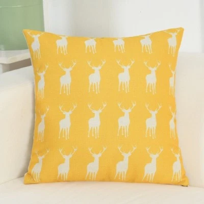 18" Cushion Cover - Yellow & White Deer Stag Pattern - Modern Style - Image 1 of 4