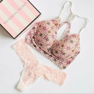 32D PEQUEÑO Victoria’s Secret Rosa Paisley Bralette Sujetador Conjunto Encaje Tanga Panty - Imagen 1 de 6