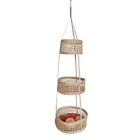 Practical Hanging Fruit Basket Natural Rattan 3 Tier For Kitchen Organizer