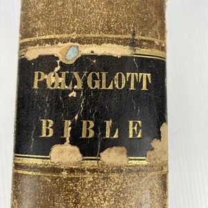 1842 HOLY BIBLE POLYGLOTT English leather antique - Picture 1 of 12