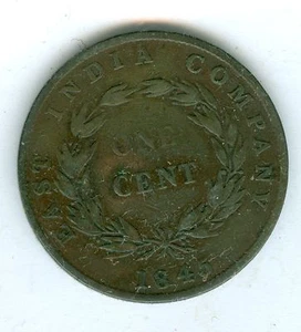STRAITS SETTLEMENTS-- EAST INDIA CO. 1845 CENT--CIRCULATED - Picture 1 of 2