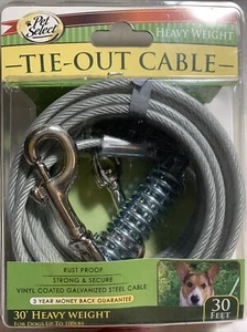 Pet Select 30 Fuß schwer Vinyl Stahl zum Herausbinden Kabel & Feder Silber bis 100 Pfund - Bild 1 von 10